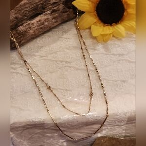 Elegant Gold Toned Link Chain 2 Strand Necklace